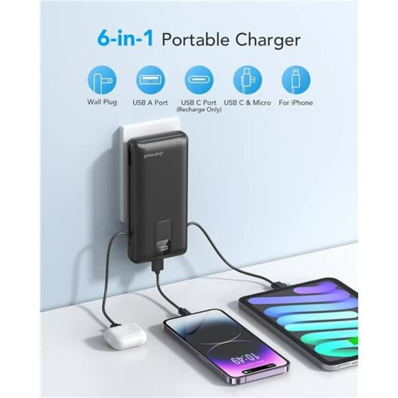 Portable charger 20000mAh power bank with cables wall plug fast charging - Picture 2 of 7